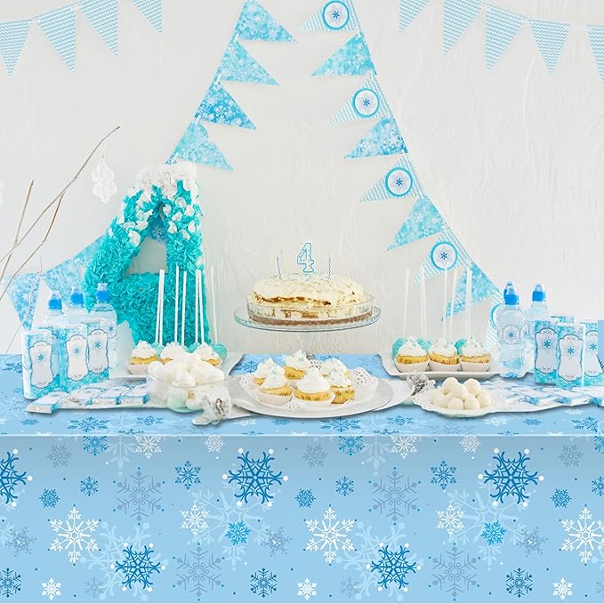 6 Pieces Christmas Snowflake Party Tablecloth Decorations,Plastic Ice Blue and White Winter Wonderland Table Cover for Winter Christmas Birthday Holiday Party Decorations and Supplies,54x108 inch…