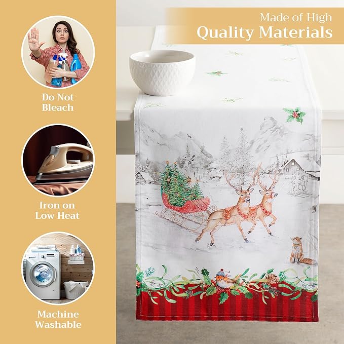 Maison d' Hermine Table Runner 100% Cotton Double Layer Table Runners 108 inches Long for Thanksgiving Christmas Decorations Home Kitchen Dining Party Wedding (Christmas Tradition, 14.5" x 108")