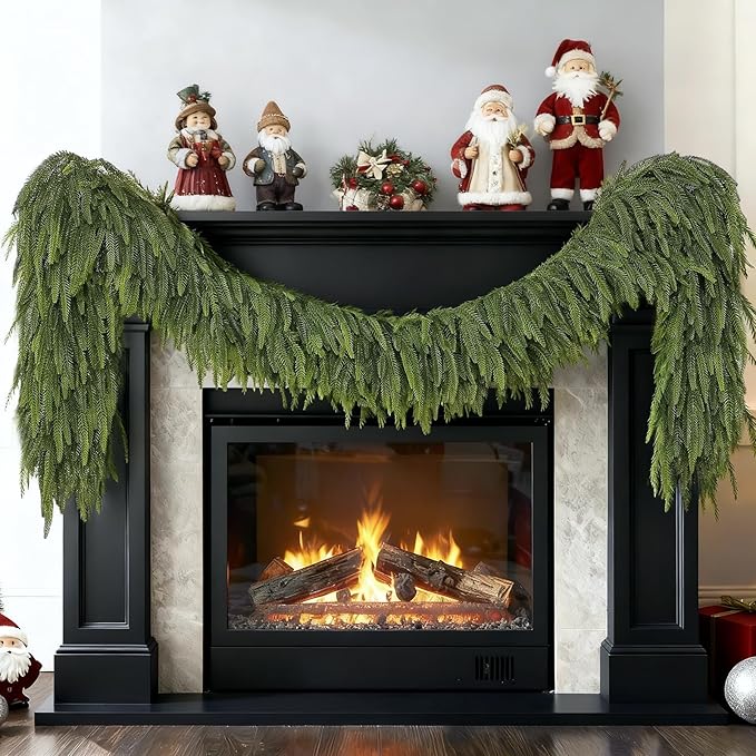 6FT Christmas Norfolk Pine Garland -2PCS, Artificial Pine Needles Garlands Faux Greenery Fake Garland for Holiday Fireplace,Table,Window,Stairs,Mante,Indoor Outdoor Decor