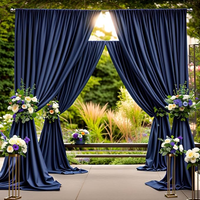 20 ft x 8 ft Navy Blue Backdrop Curtain Panels, 4 Panels 5 ft x 8 ft Wrinkle Free Polyester Photography Backdrop Drapes, Wedding Party Home Decoration Supplies
