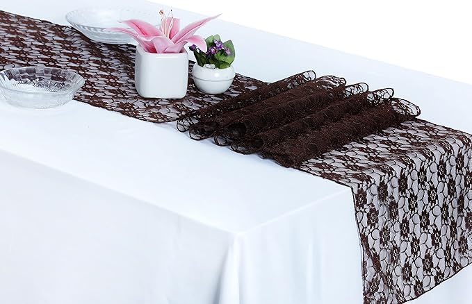 MDS Pack of 20 Wedding 12 x 108 inches Lace Table Runner for Wedding, Decorations for Birthday Parties, Banquets, Graduations, Engagements, and Runners fit Rectangle, Round Table- Coffee