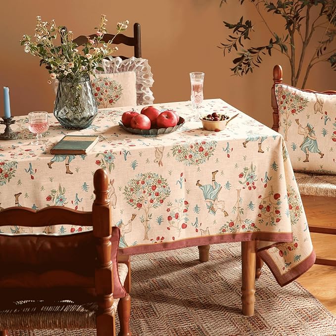 patdrea Designer Beige Rectangle Small Tablecloth,Vintage Italian Durable Linen Trees Pattern Table Cloth,Decor Table Cover Cloth for Kitchen Dining,Christmas,Thanksgiving,55"x71"-Tatiana a
