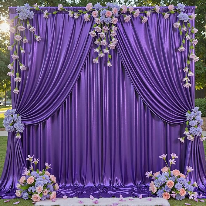 10x10 ft Glitter Purple Backdrop Curtain for Parties, Wrinkle Free Thick Purple Sequin Backdrop, 2 Panels 5×10FT Shimmer Photo Backdrop Drapes for Themed Party Wedding Photographs Background