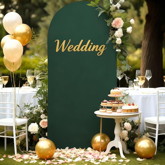 6FT Hunter Green Arch Cover - Polyester Fitted Wedding Arch Stand Covers Round Top Chiara Arch Backdrop Cover for Birthday Party Banquet Photo Background Decoration