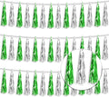3P Metallic Fringe Tassel Banner Garland Foil Tinsel Streamer Wall Hanging Curtain Backdrop Banner for Parade Floats, Graduation Decorations, Father's Day Party Decoration(Green Silver)