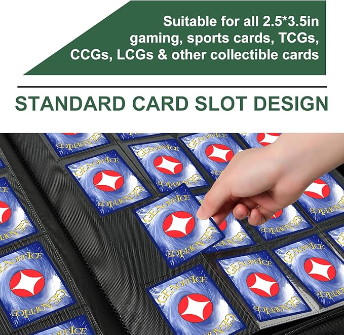 GEAoffice Premium 1000 Trading Card Binder, Large Side Loading 16 Pocket Card Collection Binder Album Folder for MTG, TCG & Sports, Green