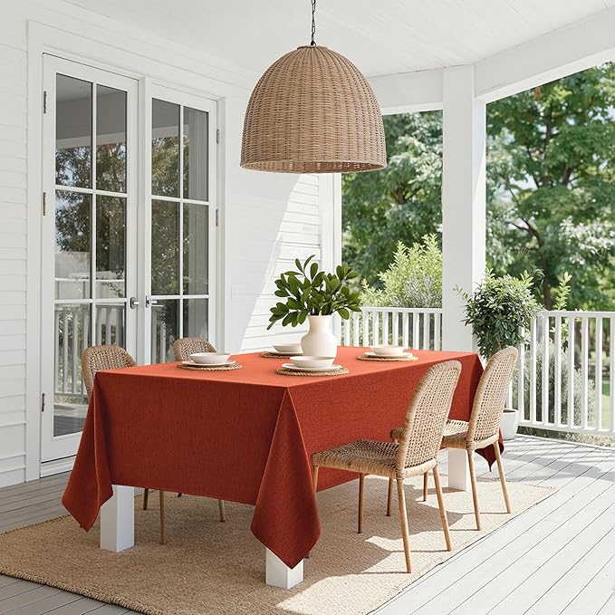 MIULEE Burnt Orange Linen Tablecloth 60x104 Inch Rectangle Table Cloth Waterproof,Stain Resistant & Wrinkle Resistant for Dining Party Wedding
