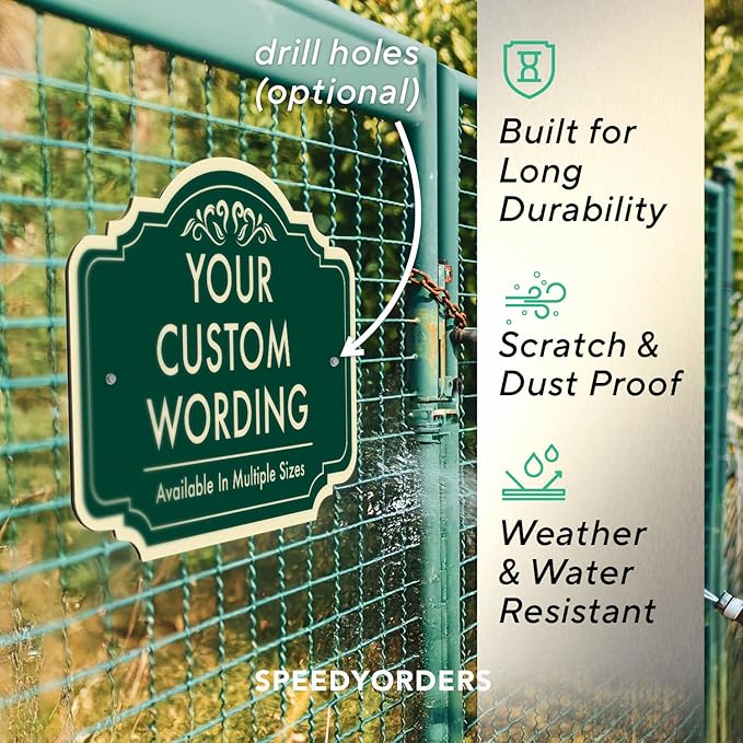 Custom Decorative Outdoor Metal Sign - Personalized Aluminum Driveway Sign, Waterproof, Made in USA - Design 2 Forest Green 10x7 In