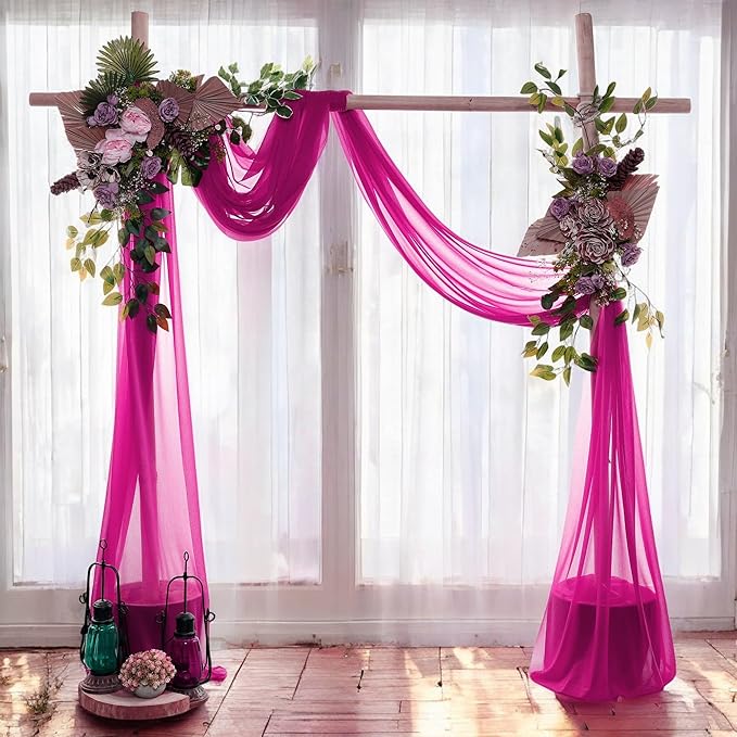MDS Halloween Chiffon Draping Fabric - 2 Panel, 30" Wide x 40ft Long - Sheer Spooky Arbor & Canopy Drapery for Haunted House Backdrops, Party Ceilings, DIY Costumes & Themed Events - Magenta