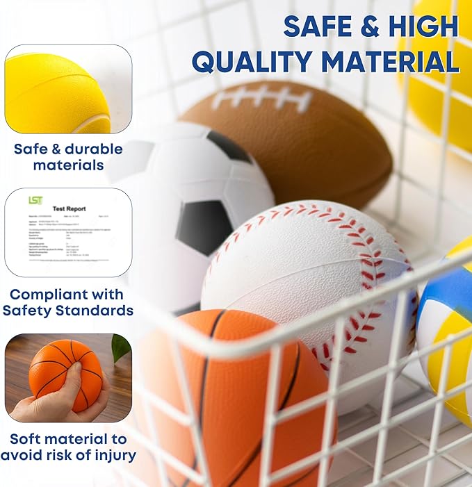 Set Of 6 Mini Sports Foam Balls for Kids, Toddler Ball Toys, Foam Football, Toddler Football, Indoor Baby Soccer, Kids Mini Basketball, Soft Baseball, Volleyball, Small Playground Balls, Baby Ball Toy