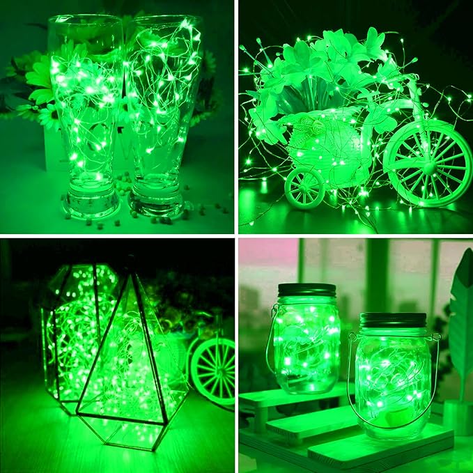 ZGWJ 12 Pack Fairy Lights Battery Operated, 7ft 20 Mini LED Fairy String Lights Silver Wire 3 Modes for DIY, Parties, Wedding, Bedroom, Halloween Christmas Decoration Green