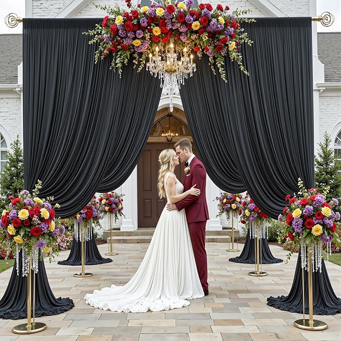 10x12ft Wrinkle Free Black Backdrop Curtain for Wedding Parties, 2 Panels 5×12 ft Long Soft Silky Polyester Fabric Backdrop Drapes Black Photo Back Drop Curtains for Party Photography Background Cloth