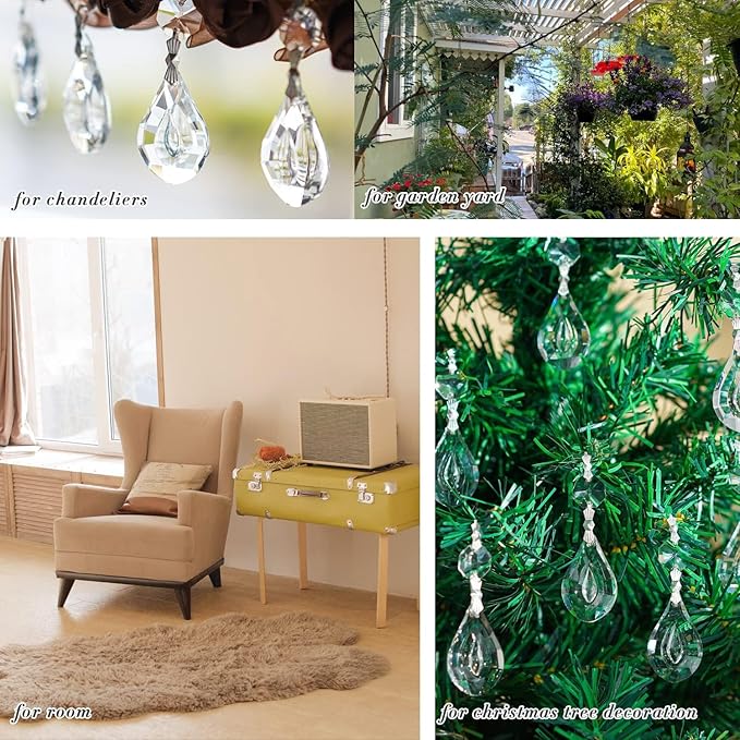 20pcs 38mm Crystal Loquat Shape Chandelier Replacement,Hanging Clear Glass Crystals for Chandelier,Crystal Prisms Beads for Wedding Home Decoration
