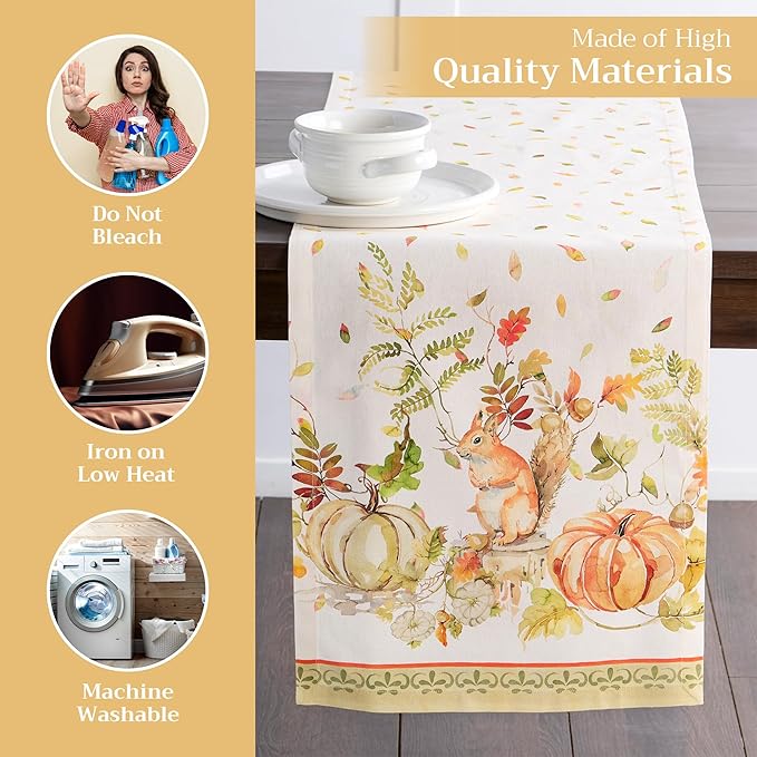 Maison d' Hermine Table Runner 100% Cotton Single Layer Table Runners 72 inches Long for Thanksgiving Christmas Decorations Home Kitchen Dining Party Wedding (Pumpkin Passion, 14.5" x 72")