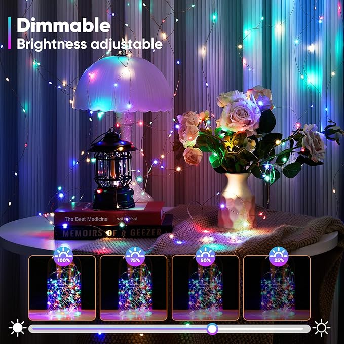 2 Pack 65.6 Ft. Battery Operated Outdoor String Lights with Remote & Timer, LED Multi Color Fairy Lights, Waterproof Twinkle Lights for Bedroom, Dorm, Mason Jar, Wedding, Party, Christmas