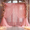 30×10ft Dusty Rose Tulle Backdrop Curtain with Lights String for Parties, Sheer Photo Backdrop Curtains for Wedding Party Photography Background