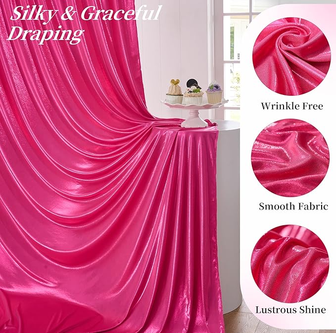 20ftx10ft Hot Pink Sequin Backdrop Curtain for Parties, Wrinkle Free Thick Glitter Sparkle Photo Backdrop Drapes 4 Panels 5x10FT Shimmer Back Drop Cloth for Wedding Birthday Photography Background