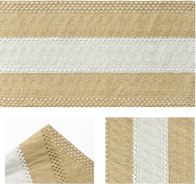 Artoid Mode Burlap Brown Farmhouse Rustic Table Runner, Seasonal Hollow Kitchen Dining Table Decoration for Home Party Decor 12x120 Inch