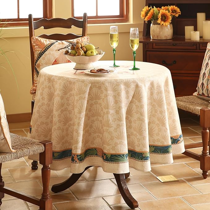 patdrea Designer Linen Tablecloth for Round Table,Anti-Wrinkle Durable Breathable Tablecloths,Decoration Table Cover Cloth for Kitchen Dining,Christmas,Thanksgiving,Diameter 67"-Pineapple a
