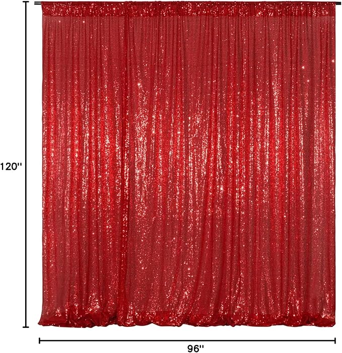 Poise3EHome Red Sequin Backdrop,8FT x 10FT Sequin Photography Backdrop Curtain for Party Decoration, Red