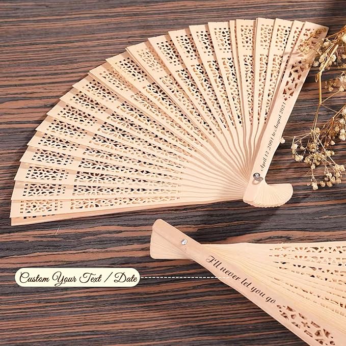 30Pcs Personalized Folding Hand Fans Custom Engraved Summer Wedding Fans,Personalized Wooden Fans Party Favor Bridal Shower Gifts for Guests