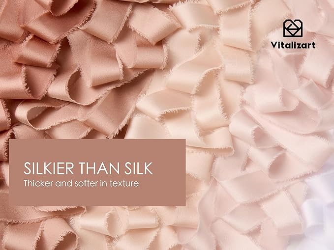 Vitalizart Silk Like Satin Ribbon 1 inch x 25 Yard Nude & White Handmade Frayed Ribbons for Gift Wrapping Baby Shower Wedding Bridal Bouquets Holiday Decor