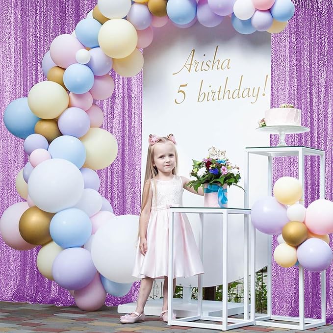 Sugargirl Lavender Purple Sequin Backdrop Curtain 4 Panels 2FTx8FT Glitter Lavender Background Drapes Sparkle Photography Backdrop for Party Wedding Birthday Wall Decoration