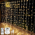 LE Fairy Curtain Lights Battery Operated & USB Plug in, Remote 10 x 10 ft Hanging String Lights for Bedroom Wall, 300 LED Indoor Outdoor Twinkle Lights for Wedding Party Backdrop Tent, Patio, Gazebo