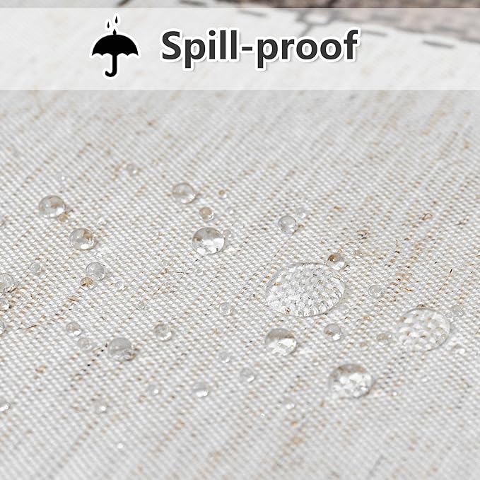MYSKY HOME Table Cloth 60x84 in Rectangle, Heavy Duty Linen Look Waterproof Tablecloths Farmhouse Tablecloth, Wrinkle Free Table Cover with Coffee Lines for Kitchen Dining, Party
