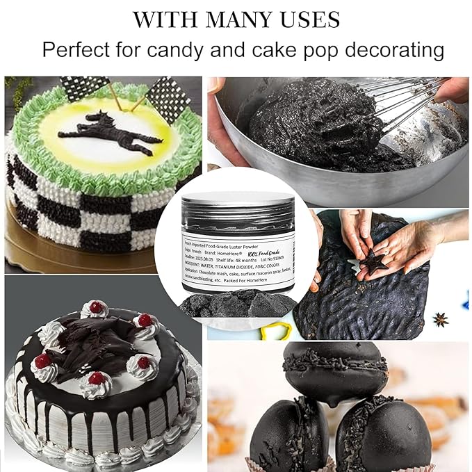 HomeHere Edible Luster Dust Food-Grade Glimmer Powder Glitter for Cake Decorating 7g, Edible Sprinkle Glitter for Cocktails Drinks Baking Candy Dessert Chocolate Vegan Tasteless, Black