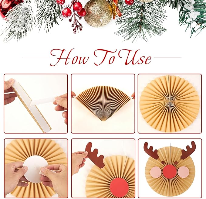Christmas Hanging Paper Fans Decoration Red White Xmas Snowman Party Ceiling Hangings Deco Elk Tissue Paper Fans Decoration Set for Backdrops Wall Winter Party Supplies - 10pcs