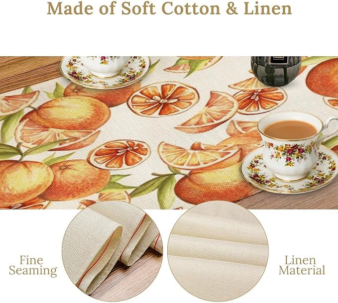 Spring Summer Orange Citrus Table Runner Sweet Fruit Botanical Print Little Cutie Dinner Runner for Farmhouse Baby Shower Party Holiday Home Kitchen Dining Table Decor 13x70
