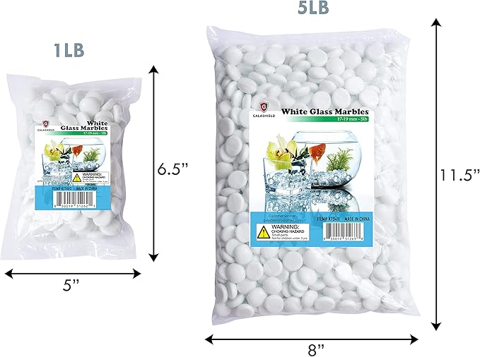 Galashield Flat Glass Marbles for Vases White Glass Gems Beads Pebbles Vase Filler (5 LBS, Approx. 540 PCS)
