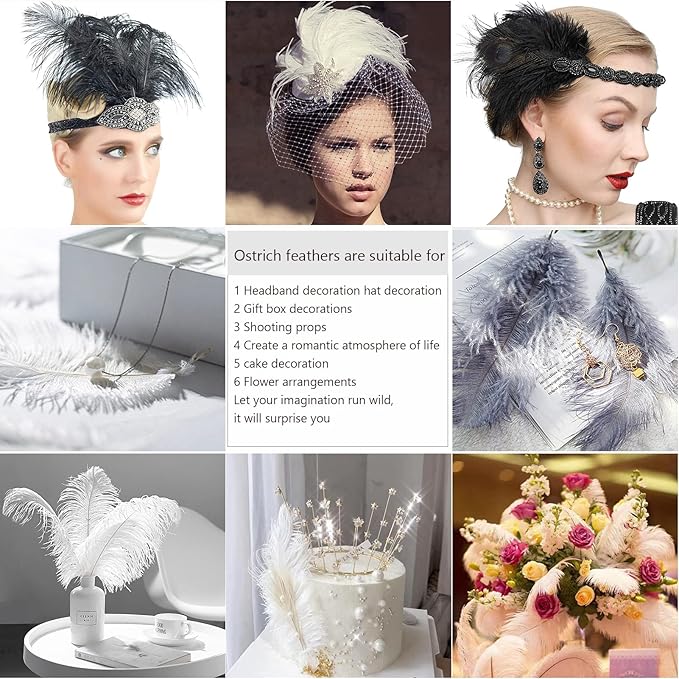 THARAHT Lavender Ostrich Feathers 24pcs Natural Bulk 8-10Inch 20cm-25cm for Crafts Wedding Party Centerpieces Flower Arrangement Easter Gatsbi and Home Decoration Feather