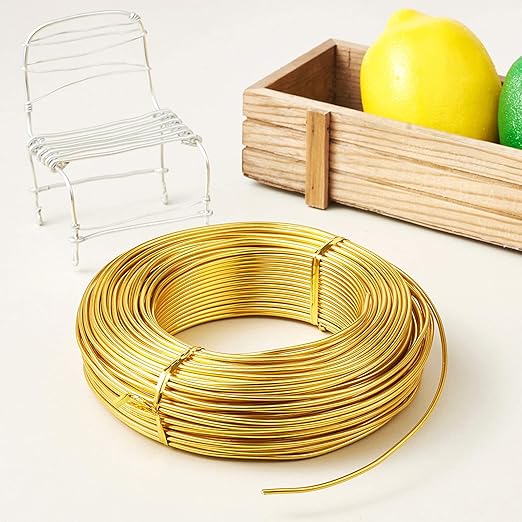Fashewelry 180 Feet 2mm Gold Aluminum Wire Bendable Metal Craft Wire for Beading Sculpting Jewelry Making