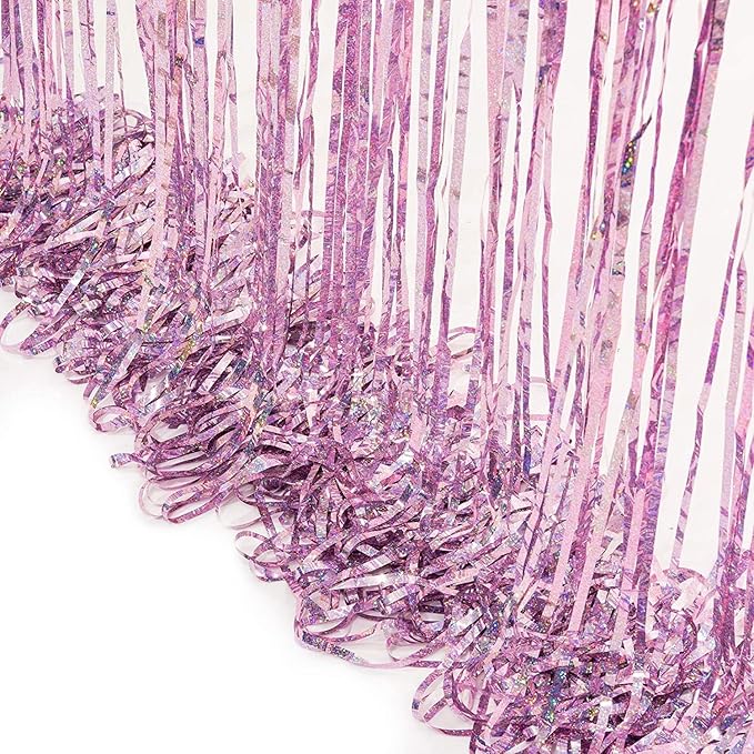 BRAVESHINE Pink Blue Tinsel Foil Fringe Curtains - 2Pcs 3.2x8.2ft Holidays Photo Streamers Backdrop for Easter Girl or Boy Birthdays Bridal Shower Party Supplies Decorations