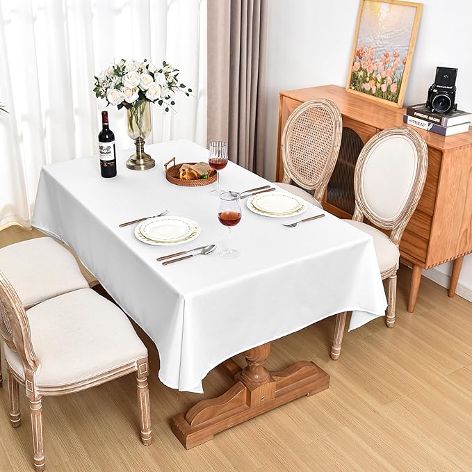 Fitable Faux Linen White Tablecloths for 6 Foot Rectangle Tables - 60 x 102 Inch - 6 Pack Fabric Textured Folding Table Clothes Faux Burlap Table Covers for Wedding, Party, Banquet, Birthday