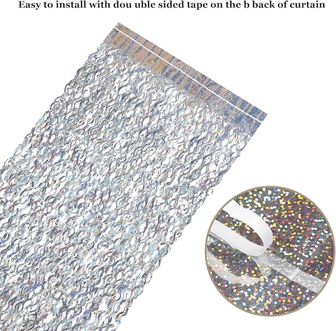 Silver Tinsel Backdrop- CYLMFC 3 Pack 3.3 ft x 6.6 ft Streamer Foil Fringe Curtain for Birthday Party Christmas Graduation Decor