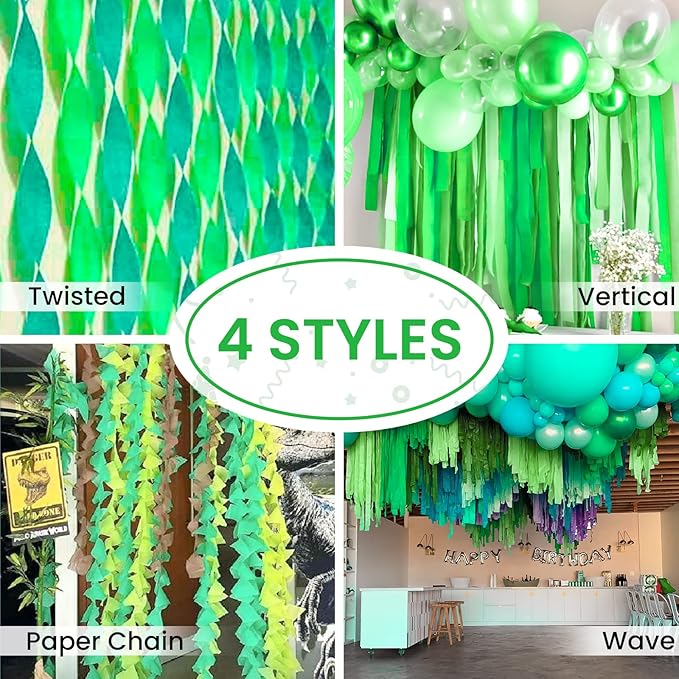 PartyWoo Crepe Paper Streamers 4 Rolls 328ft, Pack of Lime Green Crepe Paper for Party, Wedding, Birthday, Baby Shower Decorations (1.8 Inch x 82 Ft/Roll)