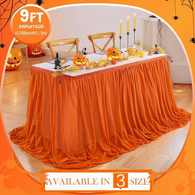 Chiffon Table Skirt Terracotta 9ft Sheer Tablecloth for Party Wedding Baby Shower Birthday Halloween Cake Dessert Decoration