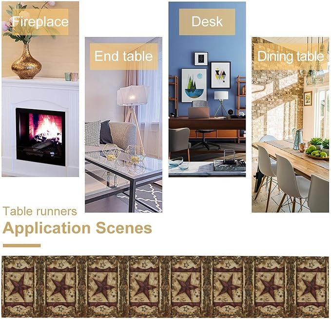 Wild West Table Runner, Rustic Farmhouse Texas Star Vintage Rodeo Cowboy Old Sign Wild West Print Pattern for Home Kitchen Table Decor Dining Coffee Room Garden Party Decor 13x60in