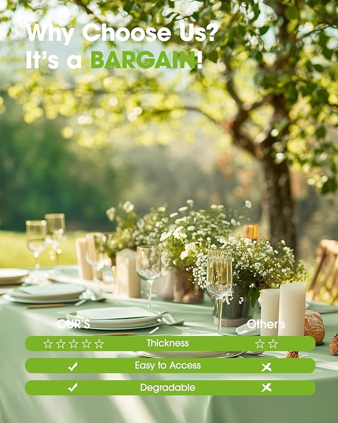Pureegg Plastic Table Cloth Disposable 10 Pack, 54 x 108 Inch Table Cloths, Easter Party, Decorative Tablecloths, Rectangle, Light, Pastel Plastic Cover, Leakproof & Sturdy, Sage Green