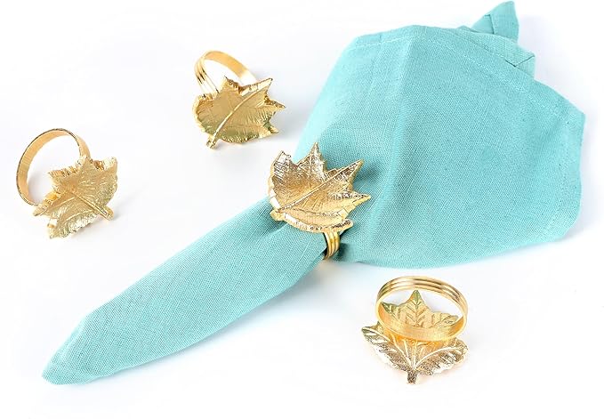 Set of 12 Gold Maple Leaf Napkin Rings - 2 Inch Lightweight Metal Napkin Holders, Elegant Table Décor for Wedding, Holiday, Thanksgiving, Christmas & Special Occasions - ALPHA Living HOME
