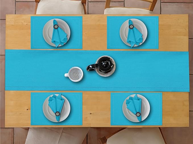 Ruvanti Linen Table Runner 72 Inches, Classic Hemstitch, Washable, Reusable, Non-Slipping, Stain Resistant- Perfect for Parties, Weddings, Dinners, Thanksgiving, Christmas, Indoor use – Blue