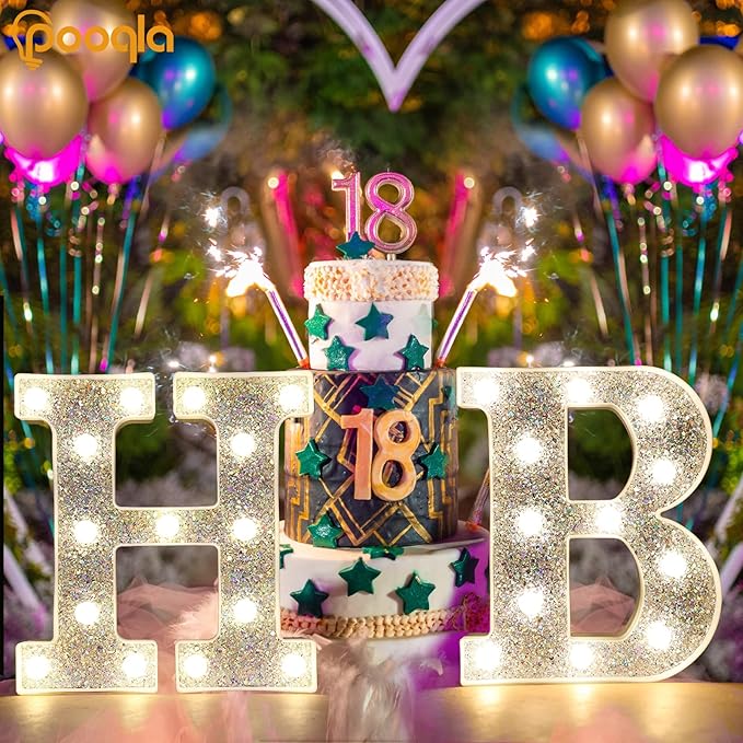 Pooqla Light Up Letters, LED Marquee Letters for Silver Birthday Decorations, Battery Powered Night Light Teenager Girl Room Decor, Gift for Girls Boys Wedding Bedroom Christmas Party Decor, Letter F