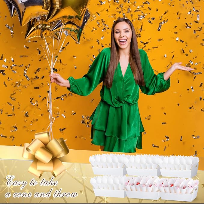 6 Set Wedding Confetti Cone Holder Box Each Includes 30 Pieces of Cone Papers and 30 Holes for 30 Confetti Cones Box Party Confetti Cone Kraft Stand Tray Box for Wedding Party Candy Flower(White)