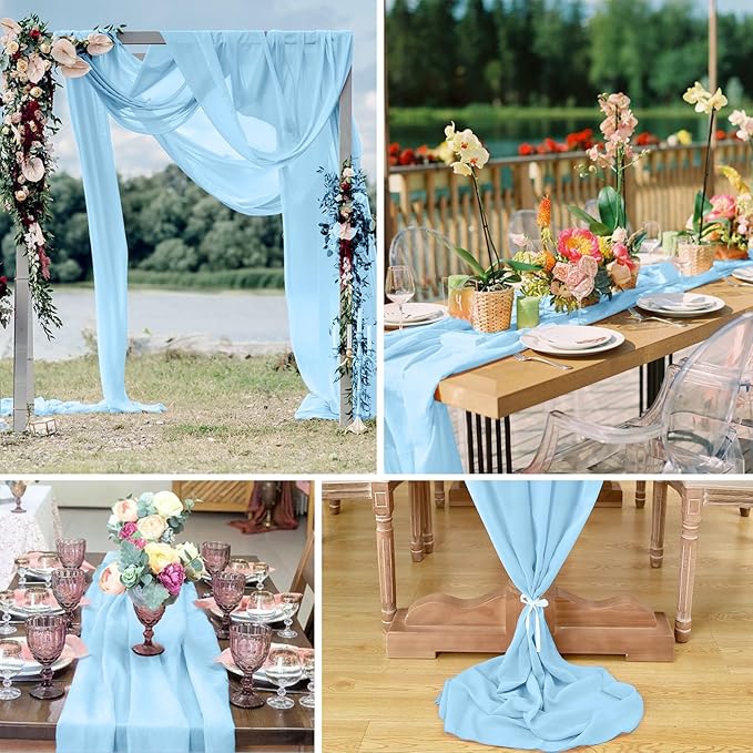 10 Pack 10ft Baby Blue Chiffon Table Runners Wedding Table Runner Sheer Romantic Tulle Table Runner for Christmas Wedding Bridal Tea Party Baby Shower Birthday Party Table Decorations(120 x 12 in)