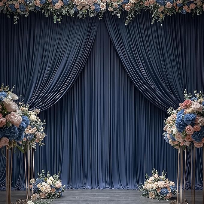 40ftx12ft Wrinkle Free Navy Blue Backdrop Curtain, 8 Panels 12FT Height Navy Blue Wedding Backdrop Drapes, Silky Polyester Back Drop Cloth for Birthday Photography Background Party Backdrop Draping