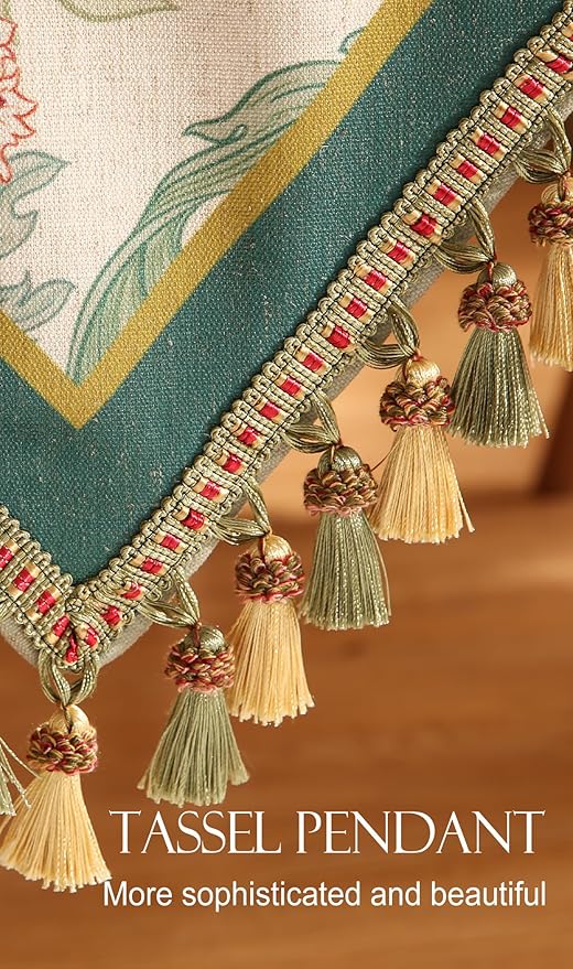 patdrea Designer Green Floral Table Runner,French Elegant Vibrant Rustic Linen with Green Leaves Patterns Fabric Table Mat,Decoration for Kitchen Dining Room Banquet Christmas,18"*87"