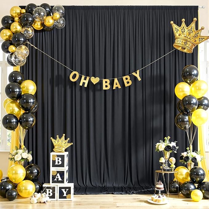 20ftx10ft Wrinkle Free Black Backdrop Curtain for Parties, 4 Panels 5x10ft Silky Polyester Photo Backdrop Drapes Back Drop Cloth for Wedding Birthday Photography Background Decor